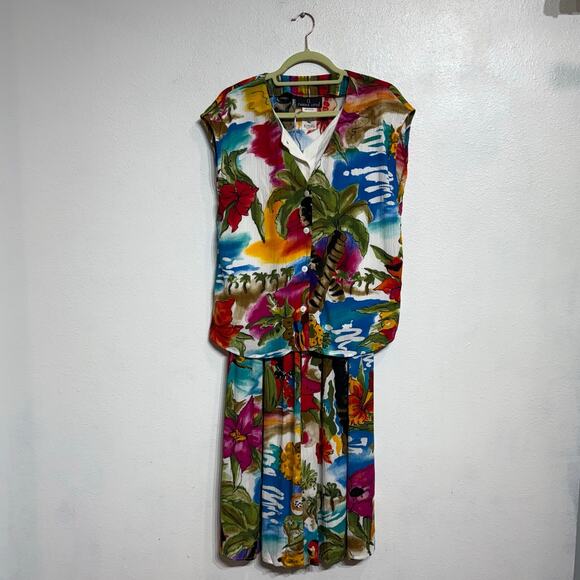 Carole Little White Tropical 2-Piece Vintage High Rise Wide Leg Pant Set Sz 6 - Picture 2 of 14